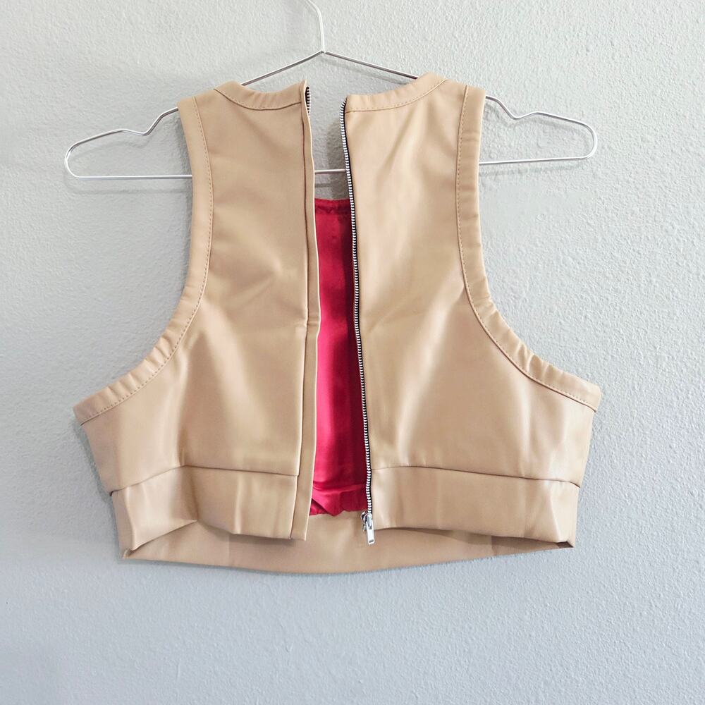 LIKA Faux Leather Crop Top -Beige-Small-Streetwear-Luxury Grunge Glamour - Picture 2 of 10